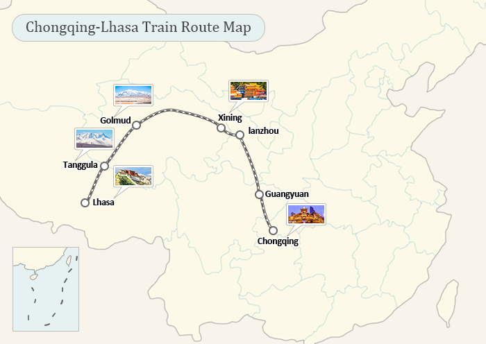 重慶至西藏列車地圖