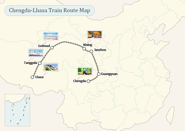 成都至西藏列車地圖